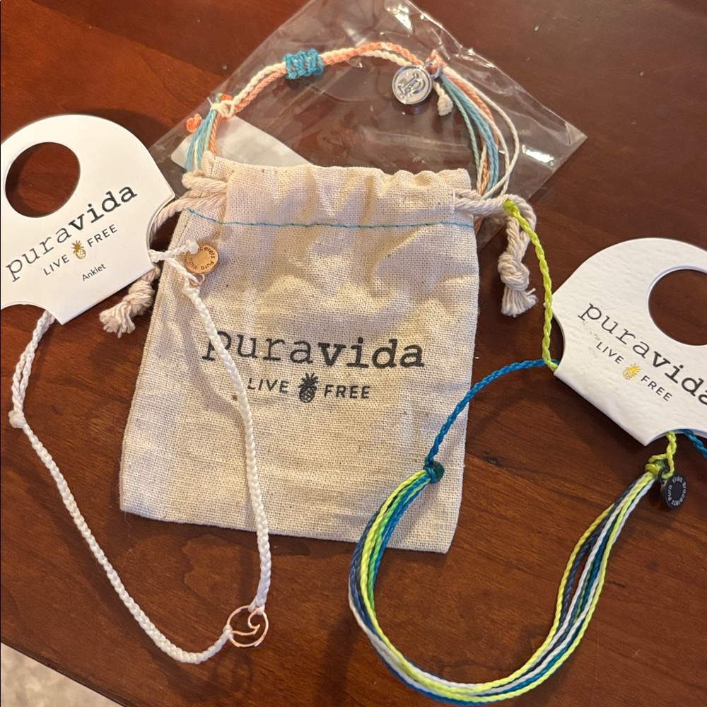 Pura Vida  live free Rope bracelets ankle or wrist set of three